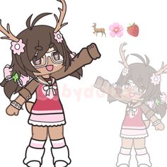 an anime character with glasses and a deer's antlers on her head, standing next