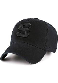 This Michigan State Spartans Black Adjustable Hat features a front embroidered team logo. 47 Clean Up, Front embroidered team logo, Side '47 embroidery, Garment washed cotton, Relaxed, dad hat style, Fit: True to Size, Cotton, Wipe clean with cloth or cleaning kit, 4 Black Baseball Cap With Embroidered Logo For College, Black Collegiate Hat For College, Collegiate Black Baseball Cap With Team Logo, Black Collegiate Baseball Cap With Team Logo, Collegiate Black Cotton Baseball Cap, Black Collegiate Cotton Baseball Cap, Collegiate Black Cotton Hat, Michigan State Spartans, Hat Style