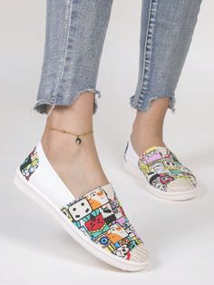 Multicolor Fashionable Collar    Slip on Embellished   Women Shoes Work Flats Shoes, Walking Style, Casual Athletic Shoes, Canvas Slip On Shoes, Ankle Strap Wedges, Shoe Pattern, Casual Sneakers Women, Shoes Comfortable, Casual Loafers