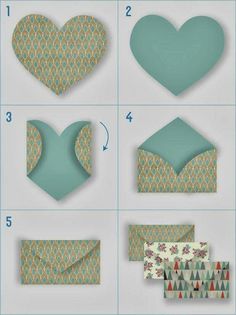 instructions to make paper hearts and envelopes