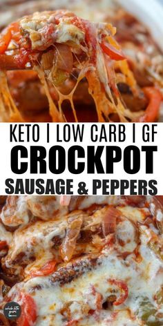 the keto low carb gf crockpot sausage and peppers is an easy dinner recipe