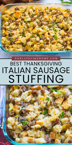 Make the Best Thanksgiving Italian Sausage Stuffing for your Thanksgiving turkey! This homemade stuffing recipe is made with ground Italian sausage, fresh herbs, and homemade bread cubes. It's an easy Thanksgiving dinner menu idea! Sausage Bacon Stuffing Thanksgiving, Dressing With Italian Sausage, Thanksgiving Stuffing With Sausage And Mushrooms, Italian Turkey Stuffing Recipes, Stuffing Italian Sausage, Italian Rice Stuffing Thanksgiving, Turkey Stuffing With Sausage Meat, Stuff A Turkey With Stuffing, Italian Stuffing For Thanksgiving