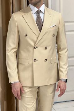 Beige Tuxedo Set For Business, Classic Beige Business Suit, Classic Beige Suit For Formal Occasions, Classic Beige Suits For Formal Occasions, Classic Beige Formal Suit, Beige Classic Formal Suits, Beige Formal Suits, Elegant Beige Unstitched Suit For Formal Occasions, Beige Business Suit With Collar