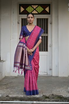 Saree Fabric : Raw Silk Saree Color :Magenta pink Saree Length : 5.5 Meter Blouse Length : 0.8 Meter Blouse Color : Same as Border Color Saree Border : Contrast Woven Border All Over Wash : Dry Clean Pink Raw Silk Pre-draped Saree With Dupatta, Festive Pink Raw Silk Pre-draped Saree, Designer Raw Silk Pink Saree, Traditional Pink Katan Silk Pre-draped Saree, Pink Raw Silk Pre-draped Saree For Puja, Pink Raw Silk Traditional Wear For Navratri, Pink Raw Silk Saree For Wedding, Pink Raw Silk Pre-draped Saree With Cutdana, Pink Katan Silk Pre-draped Saree For Festivals