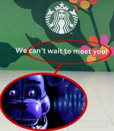 a sign that says we can't wait to meet you with the blue dog