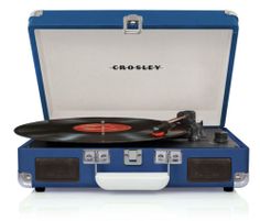 an open suitcase with a record player in it