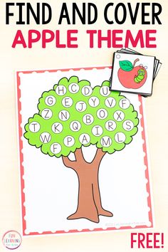 an apple tree with the words find and cover on it, next to a free printable