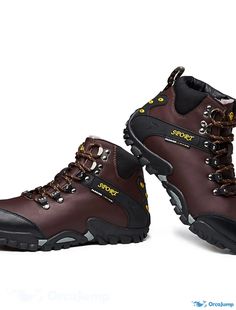 OrcaJump - Mens Comfort Sneakers Sporty Casual Daily Outdoor Hiking Shoes PU Black Brown Fall Spring Breathable Lace-up Leather Boots, Breathable Brown Walking Shoes With Round Toe, Brown Breathable Walking Shoes With Round Toe, Breathable Brown Walking Shoes, Wear-resistant Leather Sneakers With Round Toe, Leather Wear-resistant Sneakers With Round Toe, Brown High-top Breathable Walking Shoes, Round Toe Hiking Boots With Rubber Sole, Brown Low-top Work Boots For Outdoor Activities