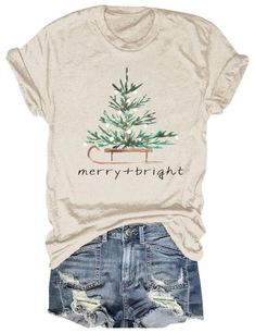 PRICES MAY VARY. Women's Merry And Bright Christmas Tree T-Shirt Casual Winter Xmas Round Neck Family Party Tees Tops Material: soft material; Lightweight, soft and breathable. Can Match Wih Kinds Of Bottoms Like Shorts, Jeans, Loose Pants And Skirts, You Can Tie Up The Size Of The Shirt To Make It Look More Cute And Stylish. Suit For Shopping, Party, Work, Holiday And Everyday Wear. Washing Instructions: Machine Washable, Recommend Hand Wash Gently In Normal Temperature Water, Don't Bleach Or Washed With Hot Water. Merry And Bright Christmas Tree, Bright Christmas Tree, Merry And Bright Christmas, Bright Christmas, Statement Dress, Family Party, Blouse Tops, Mens Formal, Tees For Women