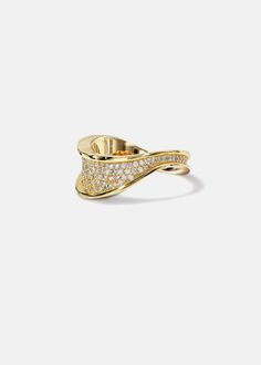 The Grande Trace Pavé Ring is crafted of polished 18 karat gold, showcasing a fluid line of pavé diamonds that delicately dances around the finger. Available in 18K Yellow Gold, 18K White Gold, 18K Rose Gold & Platinum. Model is wearing a size 6.5 approximately 0.75tcw *tcw will vary based on ring size — Handcrafted in Los Angeles, California. Infinity Diamond Ring, Contemporary Ring, Jewelry Accessories Ideas, Dope Jewelry, Pave Ring, Diamonds And Gold, Delicate Rings, Jewelry Inspo