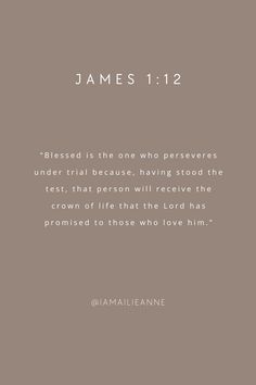 a quote from james 11 12 on a brown background with the words,'jesus is the one who perverses under trial because having stood the test, that person will receive