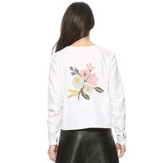 Decoration: EmbroideryCollar: O-NeckSleeve Length: FullFabric Type: OxfordMaterial: CottonPattern Type: Floral Cotton Long Sleeve Blouse With Floral Embroidery, White Long Sleeve Top With Floral Embroidery, Long Sleeve Cotton Top With Tonal Embroidery, White Long Sleeve Embroidered Top With Floral Print, White Long Sleeve Blouse With Floral Applique, Spring Long Sleeve Blouse With Embroidery, Spring Long Sleeve Blouse With Tonal Embroidery, Long Sleeve Shirt With Embroidered Sleeves For Spring, Spring Long Sleeve Top With Geometric Embroidery