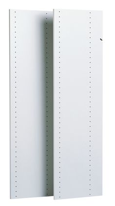 two white shelving units with holes in the middle and one closed on each side