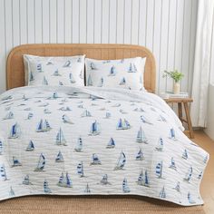 greatbayhome Quilts & Comforters Twin / Twin XL / Blue Watercolor Sailboats Coastal Blue Watercolor Sailboat Quilt Set | Marzano Collection by Great Bay Home Coastal Blue Watercolor Sailboat Quilt Set | Marzano Collection by Great Bay Home Costal Bedding, Sailboat Quilt, Coastal Quilts, Nautical Quilt, Hotel Bedding, Beach Quilt, Queen Bedding, Reversible Bedding, Beach Theme Decor