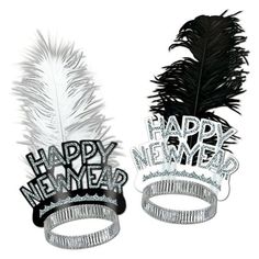 "Swing" Tiara with foil wire band has unsurpassed skilled craftsmanship design and is best suitable for new year events. Features: A black and silver glittered foil Happy New Year tiara with silver ostrich plume and a glittered white and silver foil Happy New Year tiara with a black ostrich plume. Perfect for handing out at a large party at the office, a bar or even a club. Size: One size fits most Material(s): paper/foil/wire Silver Color Scheme, New Years Eve Nails, New Year's Food, New Year's Eve Party, Party Kits, New Year's Nails, Party Kit, White Party, New Years Decorations