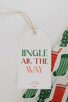 2.5” x 3” White Gift Tag with phrase “Jingle All The Way” and “With Love, evelyn.” All text and font colors are editable. Christmas Tag Design, Christmas Gift Labels, Holiday Gift Tags Diy, Holiday Gift Tags Printable, Christmas Gift Tags Diy, Unique Gift Tags, Hang Tag Design, Gift Labels Christmas, Gift Card Design