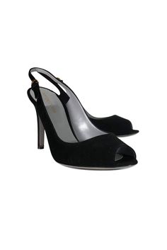 Current Boutique-Sergio Rossi - Black Suede Slingback Pumps Sz 7.5 Sergio Rossi Shoes, Sergio Rossi, Slingback Pump, Suede Heels, Black Pumps, Fitted Dress, Black Suede, Open Toe, Kitten Heels