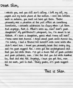 a piece of paper with writing on it that says dear slim, i wrote you, but