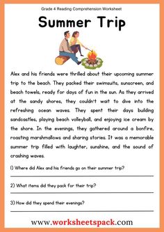 the worksheet for summer trip with an image of two people sitting around a campfire