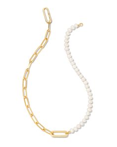 Buy Ashton Gold Half Chain Necklace in White Pearl at KendraScott. Half Chain Necklace, Luxury Gifts For Her, Pearl Chain Necklace, White Pearl Necklace, Yellow Gold Pendants, Freshwater Cultured Pearls, Pearl Stud Earrings, Pearl Chain, Luxury Gifts