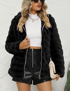 Giolshon Women Faux Fur Fleece Shearling Coat Fall and Winter Fashion Fluffy Fuzzy Shaggy Jacket Hooded #leatherjacket #winteroutfit #womenjacket #bikerjacket #wintercoat #womencoat Womens Sherpa Jacket, Fall And Winter Fashion, Womens Faux Fur Coat, Womens Sherpa, Shearling Coat, Sherpa Lined