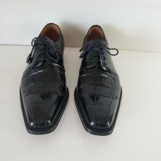 - Black Crocodile Leather - Tie Up Size: 9m. Condition: Very Good. Some Wear On Bottom And A Tiny Bit Of Creasing. Crocodile Leather Shoes, Mezlan Shoes, Leather Tie, Crocodile Leather, Shoes Color, Leather Shoes, Men's Shoes, Man Shop, Leather