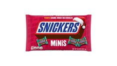 snickkers minis candy bar with santa's hat on top