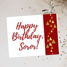 a happy birthday card with gold triangles on it and the words, happy birthday sor