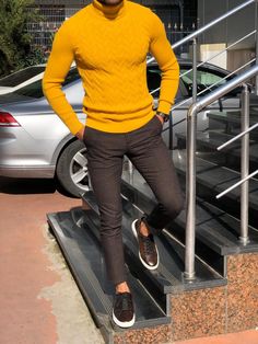 Calvin Slim-Fit Turtleneck Knitwear Yellow – BOJONI Yellow Knitwear, Color Clothes, Turtleneck Outfit, Fitted Turtleneck, Mens Style Guide, Mens Fashion Casual Outfits, Mens Fashion Suits, Mens Winter Fashion, Sweater Material