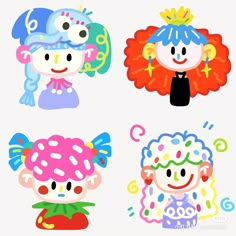 four cartoon characters with different hair colors