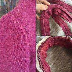 three pictures showing how to sew a sweater with stitches and stitchs on it