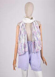 Women scarf with lavender artwork. Measurements: 70 x 195 cm / 27 x 76 in Fabric: Safe Oeko-TEX® standard 100 certified linen fabric, stonewashed. CARE INSTRUCTIONS: - Washing with similar colours in a washing machine, - Wash with water temperature 40 o C, - Straightening and hang to dry, - It will become softer with each washing, - Iron upside down (for best results iron with lots of steam). - Linen is a very durable, strong fabric, and one of the few that are stronger wet than dry. The fibres Bohemian Scarves, Linen Shawl, Linen Scarf, Boho Scarfs, Linen Scarves, Women Scarf, Linen Bag, Organic Linens, Water Temperature