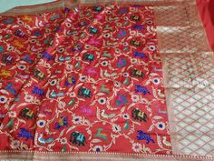 "Dupatta length: 2.5 mtr. Dupatta width: 44\" Warp:Pure Katan Silk Weft:Pure Katan Silk Dry clean This dupatta is made of finely woven fabric and is decorated with intricate design and engravings Banarasi dupattas are characterised by brocade borders & pallus. They often have woven butas or jall on the body" Red Saree, Party Kleidung, Traditional Sarees, Banarasi Sarees, Pure Silk Sarees, Handloom Saree, Saree Wedding, Festival Wear, Pure Silk