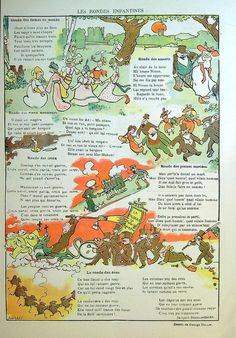 an old cartoon book with many different things in the page, including cats and dogs