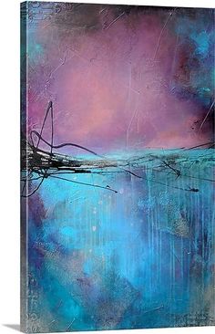 an abstract painting with blue and purple colors