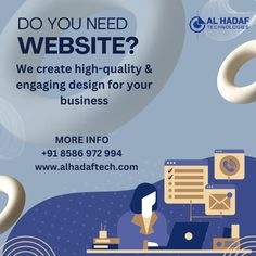 an advertisement for a website with a woman working on her laptop and the words, do you need website? we create high - quality & engaging design for your business