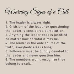 a poem with the words warning signs of a cult