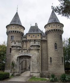 an old castle with two towers and a gate