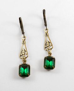 Art Deco Drop Earrings Dark green Swarovski Crystal Regency | Etsy Dark Green Crystal, Art Deco Drop Earrings, Earrings Emerald, Handmade Uk, Earrings Antique, Emerald Color, Green Crystal, Green Crystals, Antique Bronze