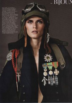 #fashion #editorial Malgosia Bela by Josh Olins for Vogue Paris August 2010 Malgosia Bela, Military Inspired Fashion, Military Chic, Military Looks, Army Fashion, Vogue Uk, Military Inspired, Military Uniform