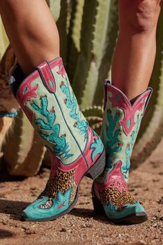 Boot, Desert Desperado Multicolor Western Boots For Spring, Multicolor Western Boots With Snip Toe, Casual Pink Snip Toe Boots, Multicolor Bohemian Boots For Spring, Bohemian Multicolor Boots For Spring, Multicolor Western Boots For Festivals, Multicolor Western Festival Boots, Western Multicolor Leather Boots, Western Turquoise Boots For Spring