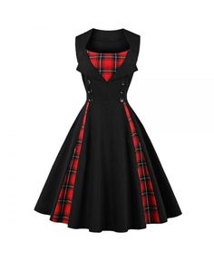 Buy Plus Size Plaid Insert Sleeveless Vintage Dress - Black - 3K62275114 online, fidn many other Designer Women's Clothing 50s Retro, A Line Cocktail Dress, Patterned Midi Dress, Vintage Black Dress, Cocktail Dress Vintage, Holiday Cocktail, Elegant Party Dresses, Dress Retro, Cocktail Evening Dresses