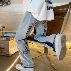 Jeans men's spring and autumn fashion brand hiphop high street burr straight pants loose hip hop dad pants streetwear denim voguable Dad Pants, Hip Hop Hoodies, Streetwear Denim, Oversized Clothes, Casual Summer Pants, Men Jeans Pants, Pants Streetwear, Streetwear Clothes, Business Pants