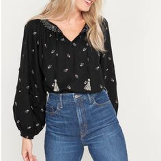 New To Poshmark? Use Code Happyoutfit To Save $10 On Your First Purchase! Old Navy Women’s Black Floral Puff-Sleeve Floral Smocked Poet Swing Blouse. - Smocked Split Neck, With Cross-Stitch Embroidery And Tasseled Keyhole Tie Fastening. - Long Puff Sleeves, With Pintucked Detailing And Smocked Cuffs. - Pintuck Detailing At Hem. - Softly-Washed, Garment-Washed 100% Cotton, With All-Over Floral-Print. - Swing Silhouette. Size: Medium Pit To Pit: 21" Length: 24" Condition: New With Tags Tags: Sprin Casual Puff Sleeve Peasant Top For Fall, Casual Peasant Top With Smocked Cuffs And Bishop Sleeves, Casual Smocked Top With Bishop Sleeves, Casual Peasant Top With Smocked Bishop Sleeves, Bishop Sleeve Peasant Top For Fall, Fall Bishop Sleeve Peasant Top, Black Smocked Top With Puff Sleeves For Fall, Casual Peasant Top With Elastic Sleeves, Casual Black Puff Sleeve Top With Lantern Sleeves