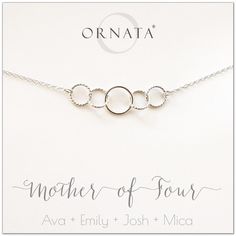 Mother's Day Jewelry - Mother of Four Sterling Silver Necklace - Personalized Sterling Silver Dragonfly Necklace, Mother Of Four, Silver Dragonfly Necklace, Mother Child, Silver Necklaces Women, Family Necklace, Dragonfly Necklace, Family Jewellery, Diamond Solitaire Necklace