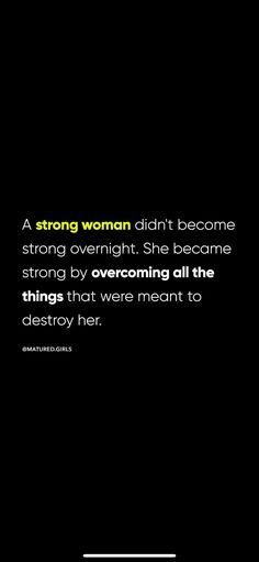 a woman is standing in front of a black background with a quote about strong women