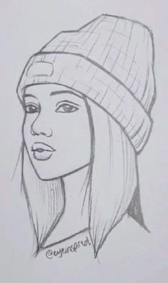 a drawing of a woman wearing a beanie