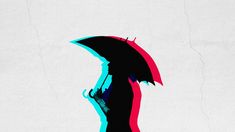 the silhouette of a woman with an umbrella is shown in red, blue and black