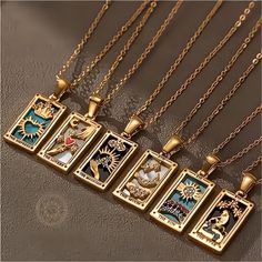 Gold Plated Stainless Steel Tarot Card Necklace – Sukikawaii Tarot Card Necklace, Card Necklace, Magical Jewelry, Dope Jewelry, Funky Jewelry, Jewelry Lookbook, Fancy Jewelry, Fantasy Jewelry, Jewelry Inspo