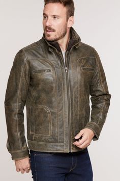 Memphis Lambskin Leather Bomber Moto Jacket | Overland Rugged Leather Jacket For Winter, Rugged Leather Jacket With Zipper For Winter, Rugged Fall Outerwear With Zip Fly, Rugged Leather Outerwear With Zipper Closure, Winter Leather Biker Jacket With Leather Lining, Leather Biker Jacket With Leather Lining For Winter, Winter Leather Biker Jacket With Double-needle Stitching, Rugged Winter Biker Jacket With Zipper Closure, Fitted Leather Jacket With Double-needle Stitching For Winter